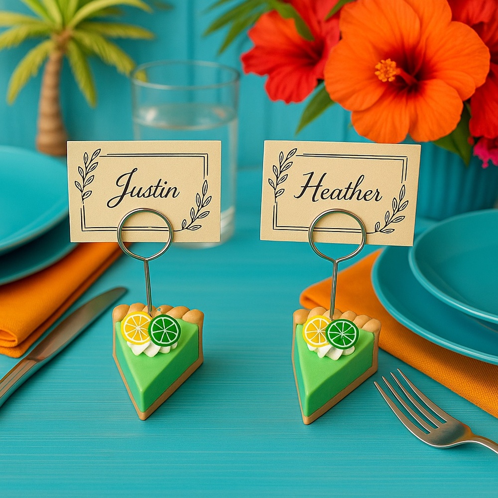 Key Lime Pie Place Card Holders - Set of 2 Hand-Sculpted Table Decor - Name Card